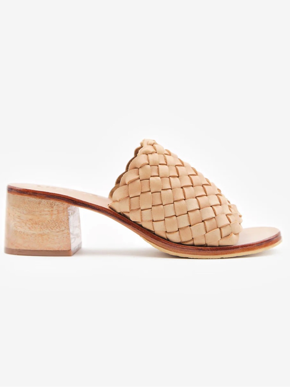 Liberté Santorini Woven Mule Heeled Sandals in Cream Leather Wood size 9